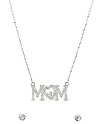 Giani Bernini Silver-Tone "Mom" Cubic Zirconia Pendant Necklace and Stud Earrings Set