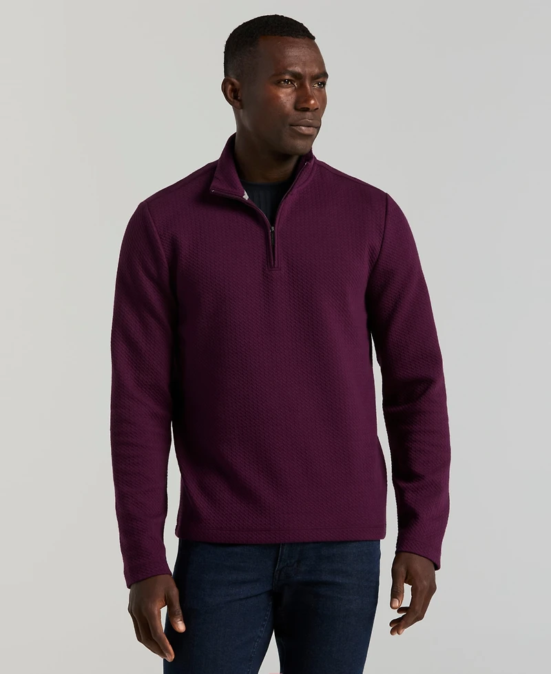 Perry Ellis Men's Long-Sleeve Textured Quarter-Zip Sweater