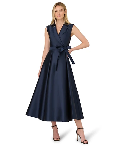 Adrianna Papell Petite Lapel Mikado Sleeveless Dress