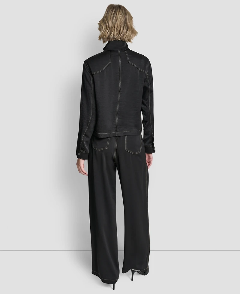 Dkny Women's Top Stitch Glazed High Mock Neck Dressing Jacket