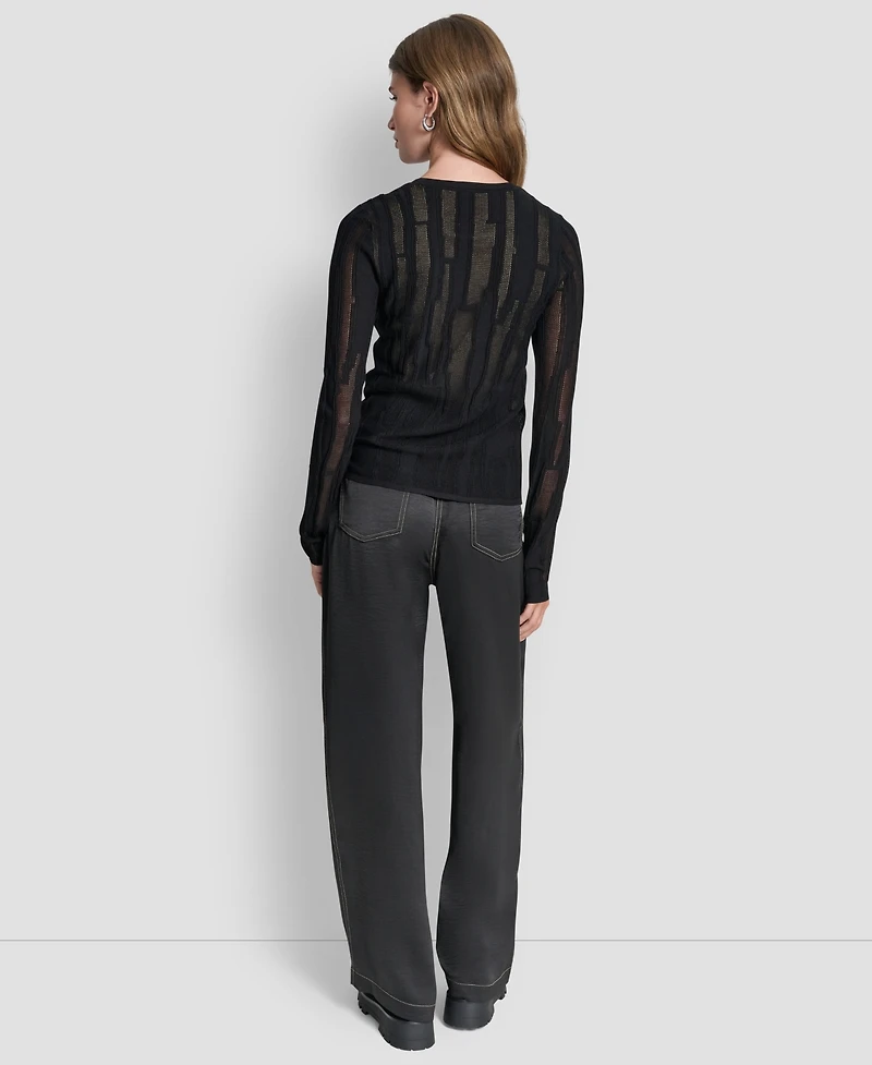 Dkny Women's Long-Sleeve Double Layer Mixed Stitch Sweater