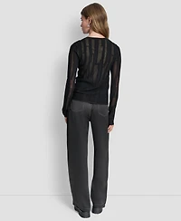 Dkny Women's Long-Sleeve Double Layer Mixed Stitch Sweater