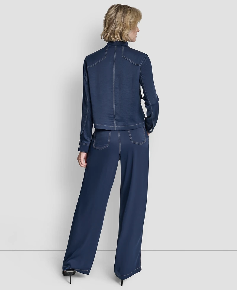 Dkny Women's Top Stitch Glazed High Mock Neck Dressing Jacket