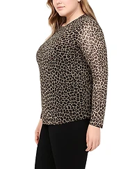 Coin 1804 Plus Jaguar Mesh Scoop neck Long sleeve Top