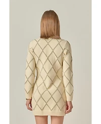 English Factory Women's Knit Dress Featuring a Lurex Argyle Pattern