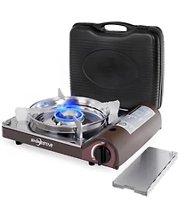 14000 Btu Butane Camping Stove, Double Wind-Guard Portable Stove for Outdoor Cooking, Carrying Case Included, Brown