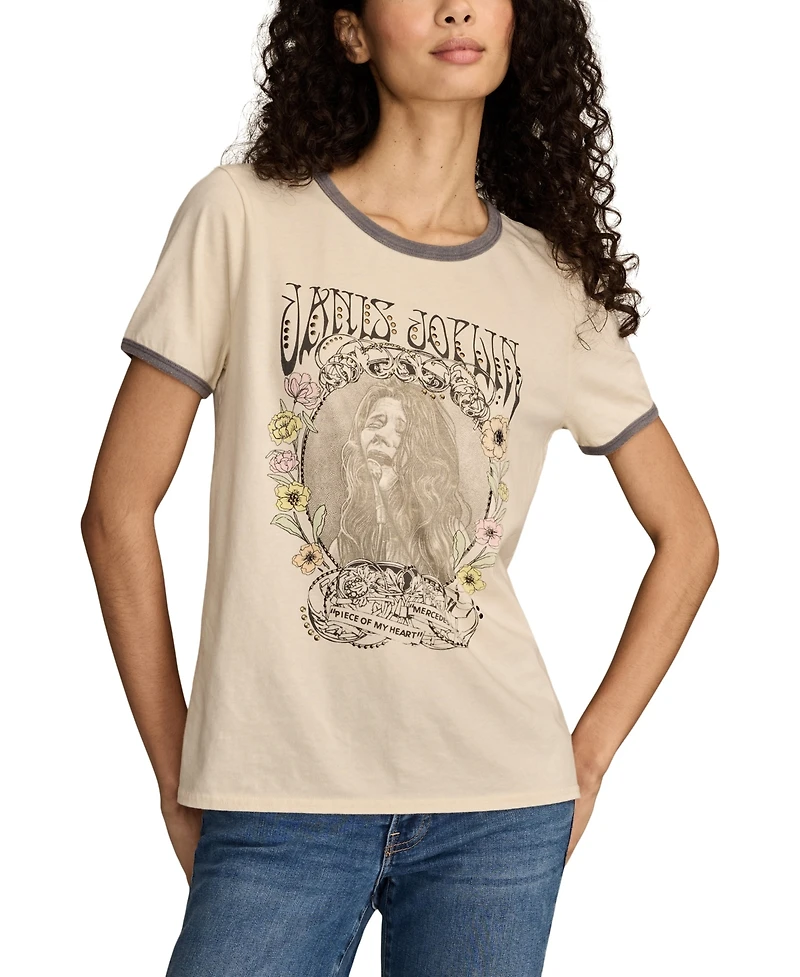 Lucky Brand Women's Janis Joplin Floral Frame Classic Crewneck T-Shirt