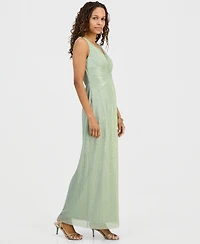 Connected Petite Metallic V-Neck Twist-Front Gown