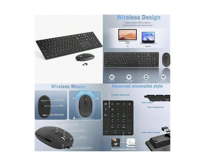 risokeys Wireless Keyboard and Mouse Combo- 2.4GHz Wireless Connection, Ultra Slim Silent Mouse and Keyboard, Adjustable 1600 Dpi, Black