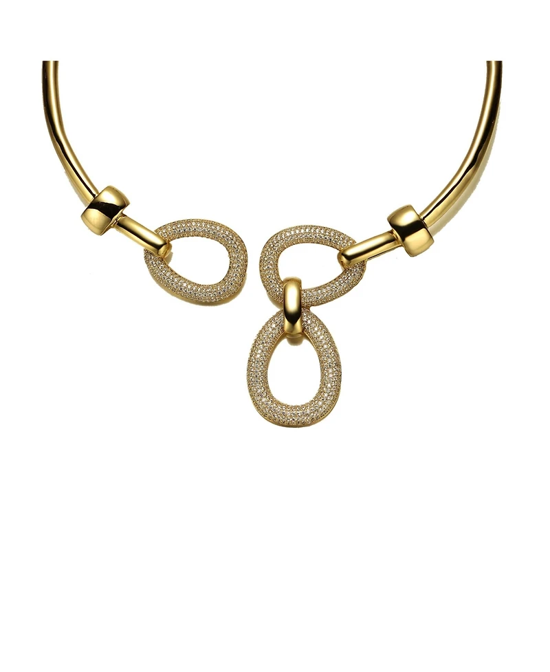 14k Yellow Gold Plated Modern Triple Mesh Drop Open Collar Choker Necklace