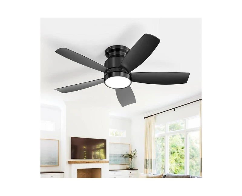42-inch Modern Black 5-Blade Ceiling Fan With 6-Speed Adjustable Wind Speed and Light Kit