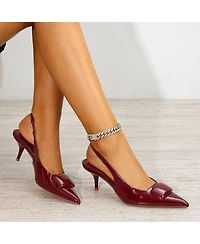 Berness Women's Jennifer Patent Slingback Kitten Heels with Geometric Embellishment