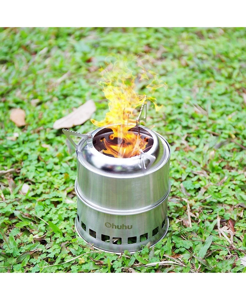 Aofar Stainless Steel Wood Burning Camp Stove – Mini Portable with Grill Grid & Carry Bag for Outdoor Cooking