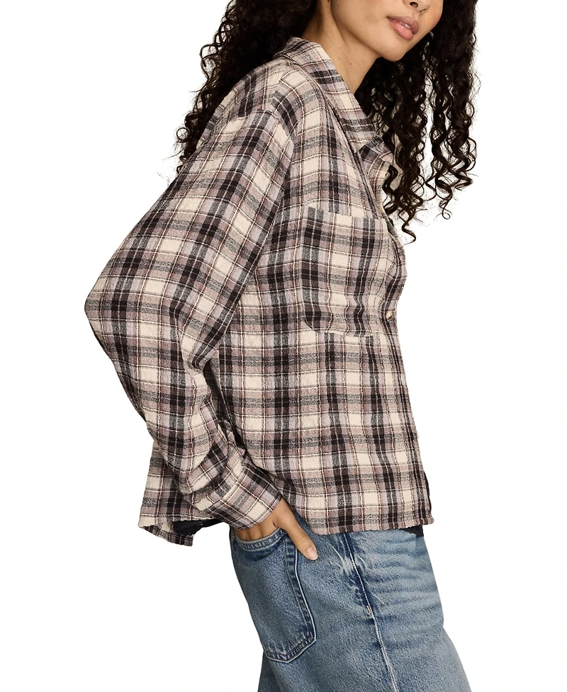 Lucky Brand Women's Cropped Plaid Drapey Long-Sleeve Shirt