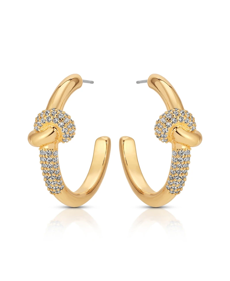 Ettika Gold Plated Pave Love Knot Hoop Earrings