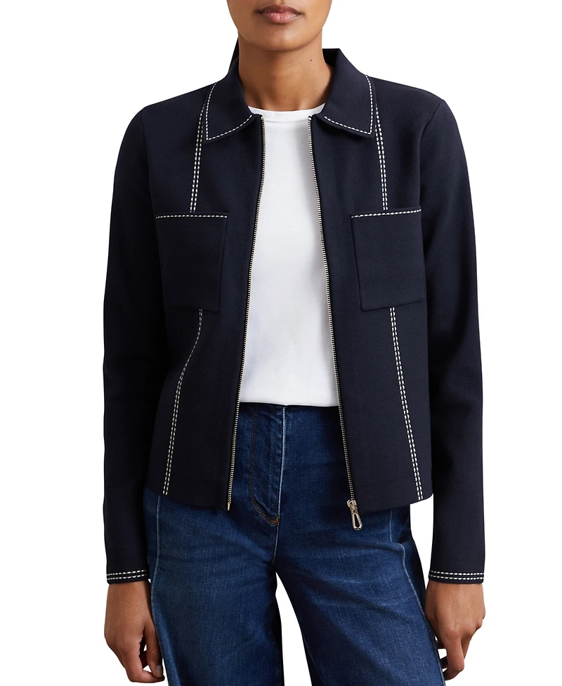 Reiss Women's Stitch-Detail Zip-Through Cardigan Sweater