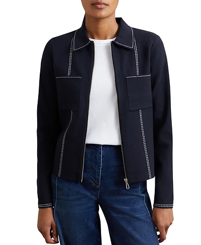Reiss Women's Stitch-Detail Zip-Through Cardigan Sweater