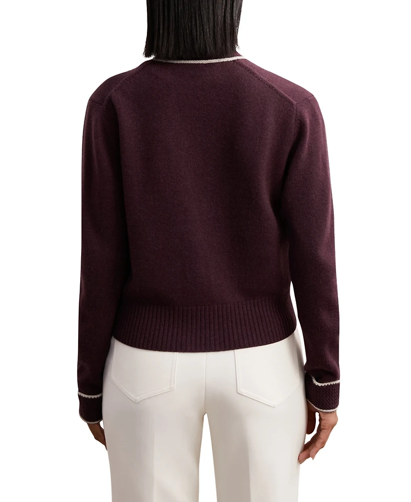 Reiss Women's Wool-Cashmere Tipped V-Neck Cardigan Sweater