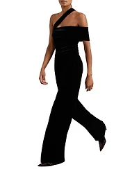 Reiss Women's Velvet One-Shoulder Wide-Leg Jumpsuit