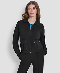 Dkny Women's Long-Sleeve Collared Zip-Front Sweater Jacket