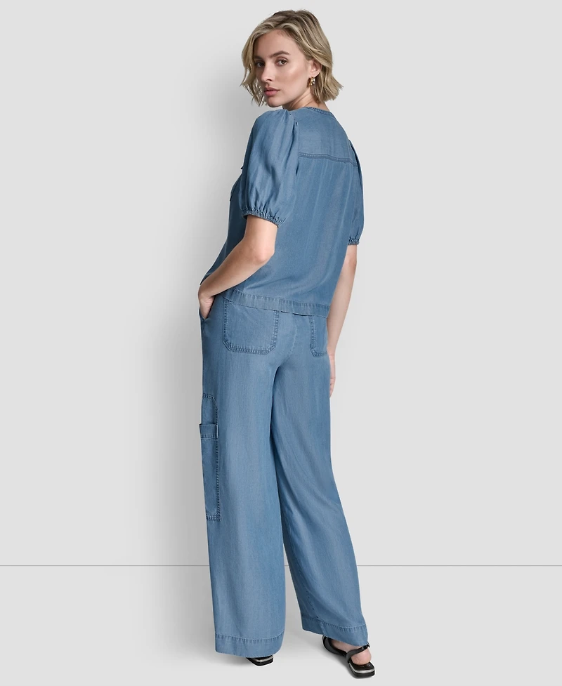 Dkny Women's Short-Sleeve Zip-Shoulder Top