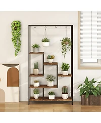 Sugift 6-Tier Tall Plant Stand 71 Inch Metal Indoor Plant Shelf with 10 Hanging Hooks