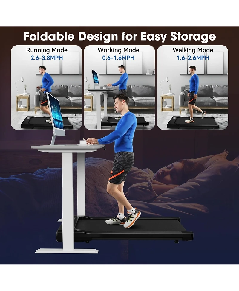 Deerrun 15.55 35.43 inches Smart Under Desk Treadmill, Portable Treadmill for Office with Led Display & Remote Control