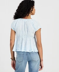 Hippie Rose Juniors' Short-Sleeve Embroidered Sweetheart-Neck Babydoll Top