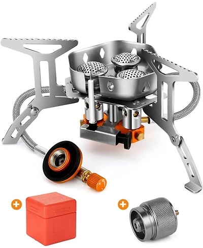 Aofar 6800W Windproof Camp Stove Camping Gas Stove with Fuel Canister Adapter, Piezo Ignition, Carry Case, Portable Collapsible Stove Burner for Outdo