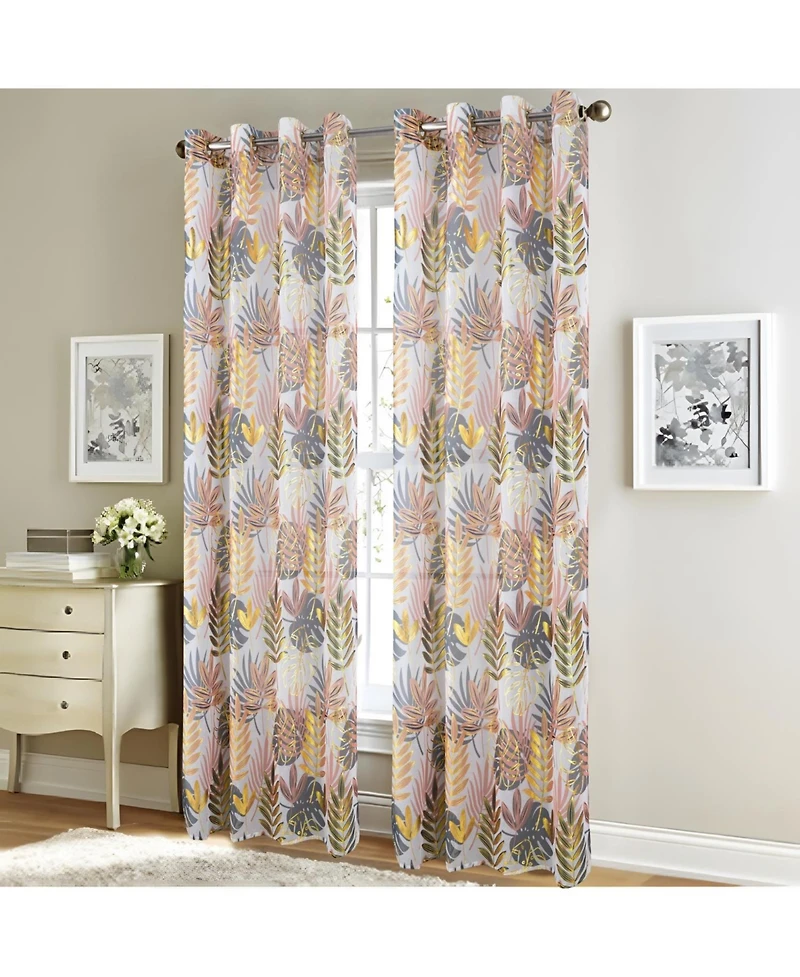 Rt Designer Collection Fern Foil Printed Doily Luxurious Decorative Grommet Curtain Panel 54" x 90" Peach