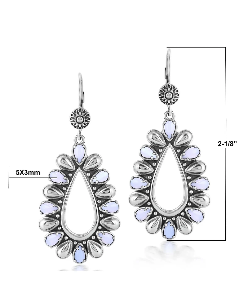 American West Jewelry Sterling Silver Blue Lace Agate Open Teardrop Pear-Cut Dangle Earrings