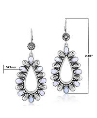 American West Jewelry Sterling Silver Blue Lace Agate Open Teardrop Pear-Cut Dangle Earrings