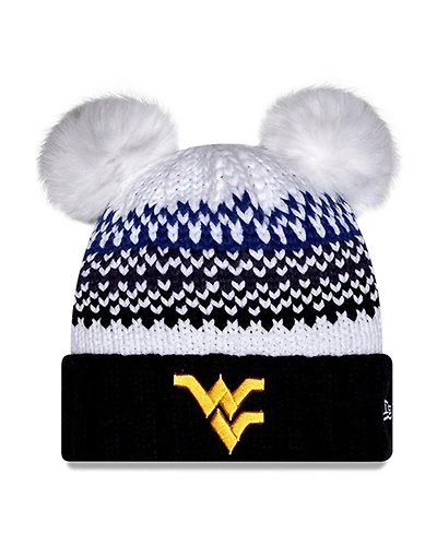 New Era Women's Navy West Virginia Mountaineers Double Pom Print Cuffed Knit Hat
