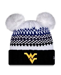 New Era Women's Navy West Virginia Mountaineers Double Pom Print Cuffed Knit Hat