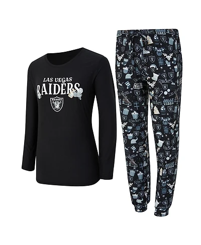 Concepts Sport Women's 2-Piece Black Las Vegas Raiders Chestnut Long Sleeve T-Shirt and Pants Sleep Set