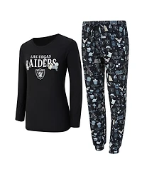 Concepts Sport Women's 2-Piece Black Las Vegas Raiders Chestnut Long Sleeve T-Shirt and Pants Sleep Set