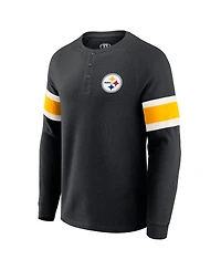 Fanatics Men's Black Pittsburgh Steelers Waffle-Knit Raglan Long Sleeve Henley T-Shirt