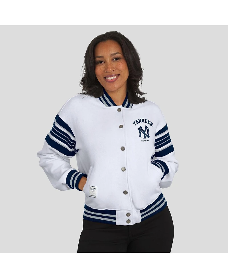 Wear by Erin Andrews Women's White New York Yankees Full-Snap Fleece Sweatshirt Jacket