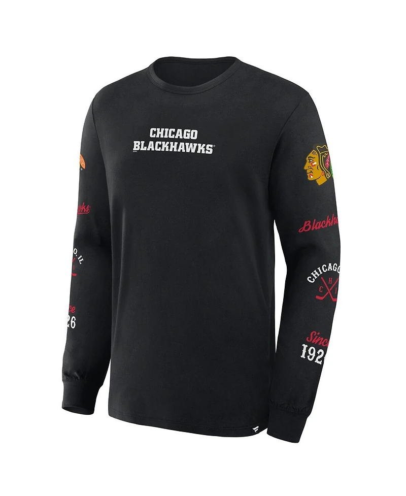 Fanatics Men's Black Chicago Blackhawks Boxed In Legacy Long Sleeve T-Shirt