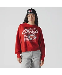 New Era Women's Red Kansas City Chiefs Oversized Throwback Mineral Wash Crew Neck Sweatshirt