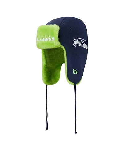 New Era Men's College Navy Seattle Seahawks Helmet Head Trapper Knit Hat