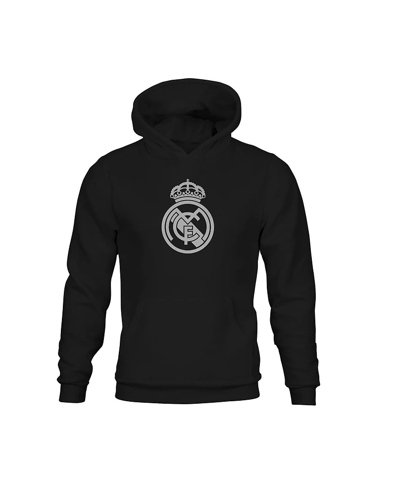 1863FC Big Boys and Girls Black Real Madrid Mono Badge Fleece Hoodie