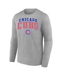 Fanatics Men's Heather Gray Chicago Cubs Iconic Logo Long Sleeve T-Shirt
