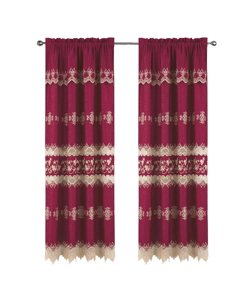 Rt Designer Collection Alice Macrame Luxurious Decorative Rod Pocket Curtain Panel 54" x 84" Burg