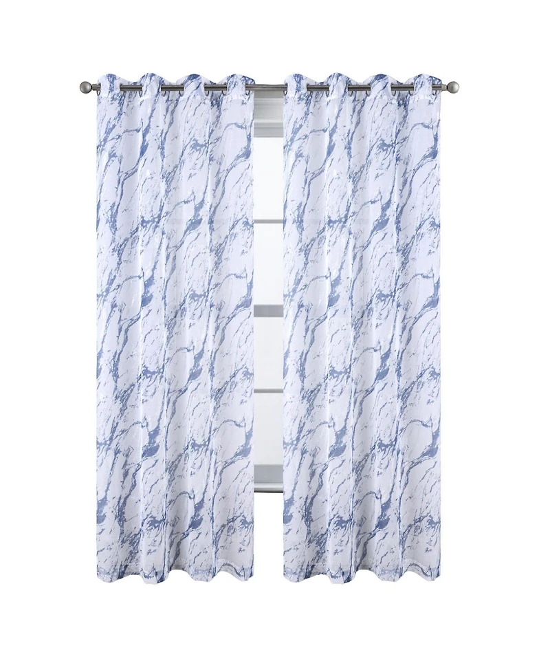 Rt Designers Collection Marble Grommet Metallic Sheer Printed Doily Curtain Panel Pair 36" x 84