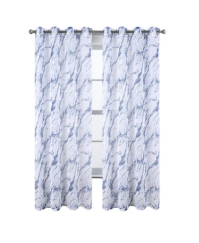 Rt Designers Collection Marble Grommet Metallic Sheer Printed Doily Curtain Panel Pair 36" x 84