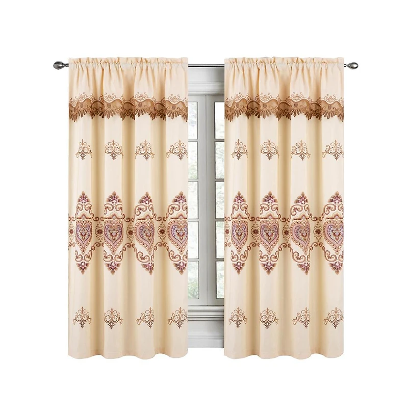 Rt Designers Collection Bonnie Macrame Rod Pocket Room Darkening Curtain Panels for Living Room 52" x 84" Ivory