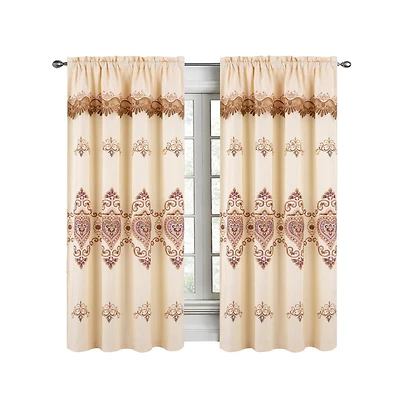 Rt Designers Collection Bonnie Macrame Rod Pocket Room Darkening Curtain Panels for Living Room 52" x 84" Ivory