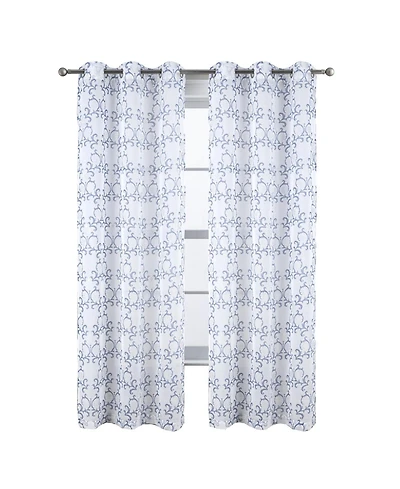 Rt Designers Collection Crown Grommet Sheer Metallic Printed Doily Curtain Panel 54" x 84" Blue