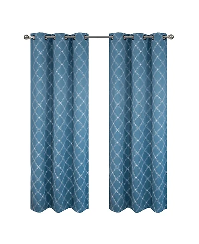 Rt Designer Collection Gable Embroidered Blackout Luxurious Decorative Grommet Curtain Panel 54" x 84" Slate Blue